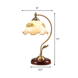 Ivory Glass Red Brown Desk Light Scalloped 1-Bulb Romantic Pastoral Nightstand Lamp for Bedroom