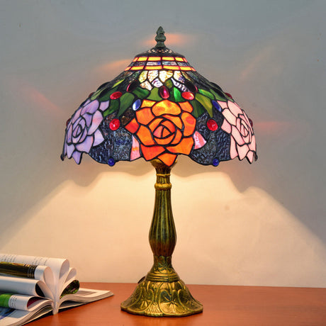 1 Head Table Lamp Decorative Dome Shade Stained Glass Nightstand Light for Living Room