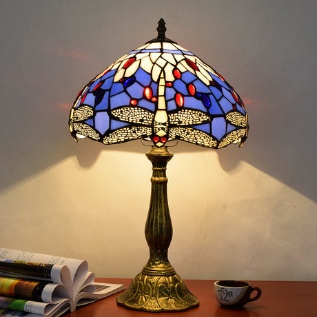 1 Head Table Lamp Decorative Dome Shade Stained Glass Nightstand Light for Living Room