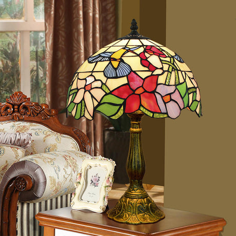 1 Head Table Lamp Decorative Dome Shade Stained Glass Nightstand Light for Living Room