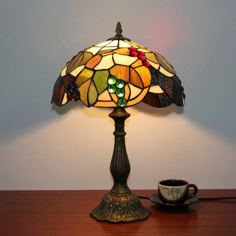 1 Head Table Lamp Decorative Dome Shade Stained Glass Nightstand Light for Living Room