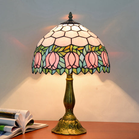 1 Head Table Lamp Decorative Dome Shade Stained Glass Nightstand Light for Living Room