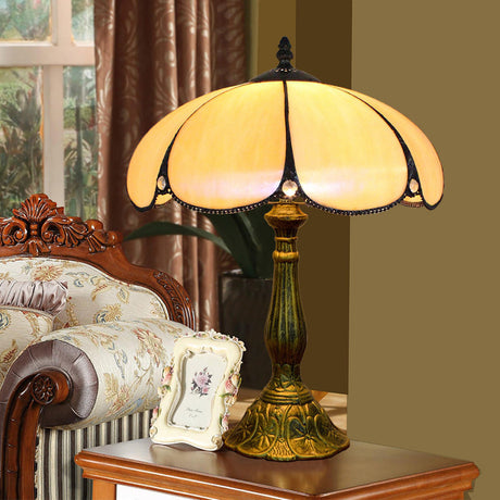 1 Head Table Lamp Decorative Dome Shade Stained Glass Nightstand Light for Living Room