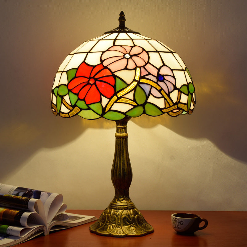 1 Head Table Lamp Decorative Dome Shade Stained Glass Nightstand Light for Living Room