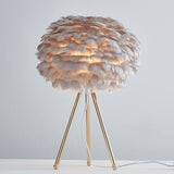 Feather Sphere Table Lighting Nordic 1 Head Nightstand Lamp with Metallic Tripod for Living Room