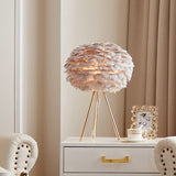 Feather Sphere Table Lighting Nordic 1 Head Nightstand Lamp with Metallic Tripod for Living Room