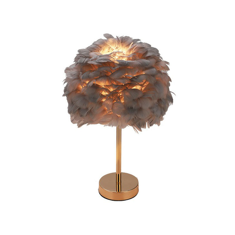 Nordic Style Sphere Shade Nightstand Lamp Feather 1-Light Living Room Table Light