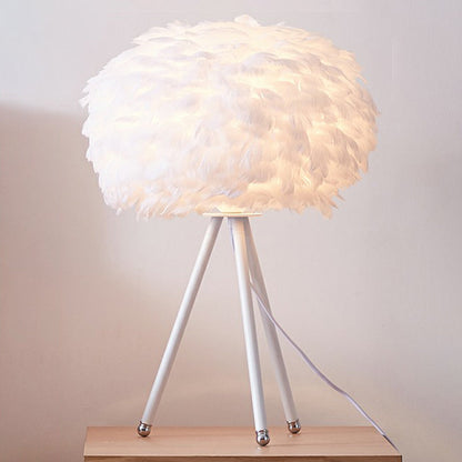 Round Shade Table Lighting Minimalistic Feather 1 Bulb Living Room Nightstand Lamp