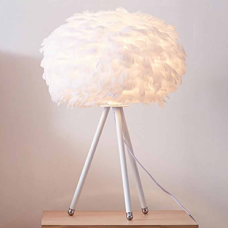 Round Shade Table Lighting Minimalistic Feather 1 Bulb Living Room Nightstand Lamp