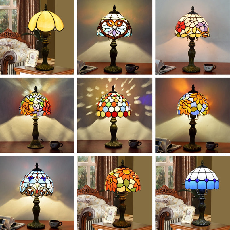 Decorative Dome Table Lamp Single Stained Art Glass Nightstand Lighting for Living Room