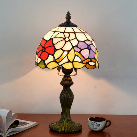 Decorative Dome Table Lamp Single Stained Art Glass Nightstand Lighting for Living Room