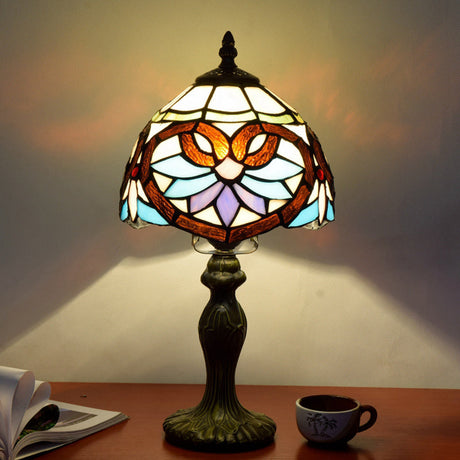 Decorative Dome Table Lamp Single Stained Art Glass Nightstand Lighting for Living Room