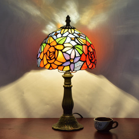 Decorative Dome Table Lamp Single Stained Art Glass Nightstand Lighting for Living Room