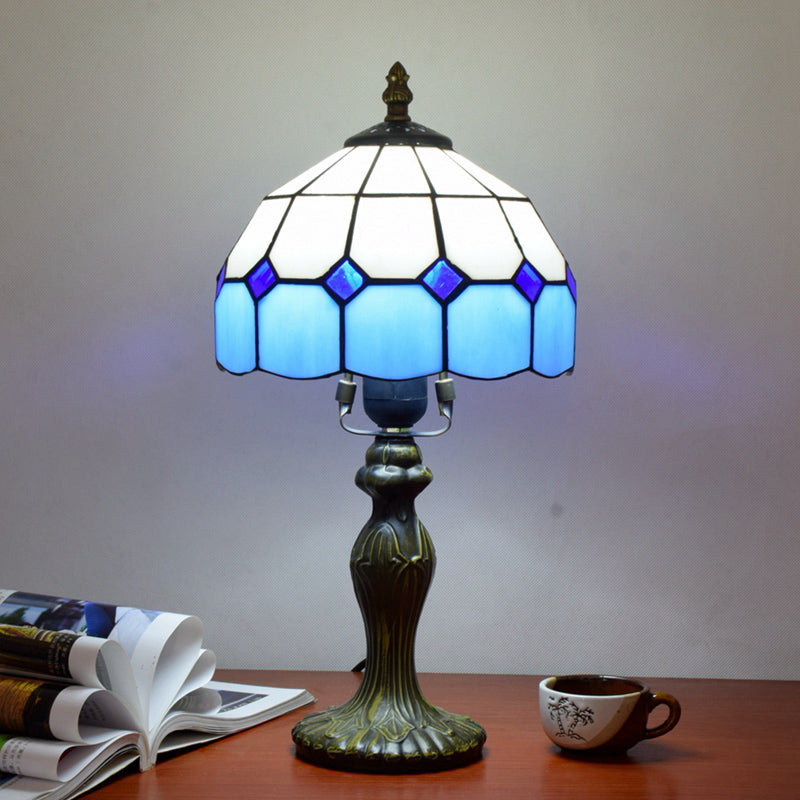 Decorative Dome Table Lamp Single Stained Art Glass Nightstand Lighting for Living Room