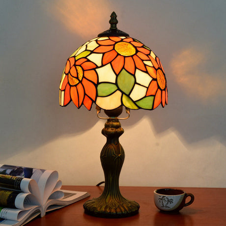 Decorative Dome Table Lamp Single Stained Art Glass Nightstand Lighting for Living Room