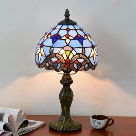 Decorative Dome Table Lamp Single Stained Art Glass Nightstand Lighting for Living Room