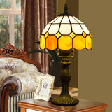 Yellow Single-Bulb Nightstand Lamp Classic Gridded Glass Scalloped Table Light for Living Room