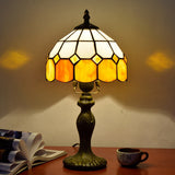 Yellow Single-Bulb Nightstand Lamp Classic Gridded Glass Scalloped Table Light for Living Room