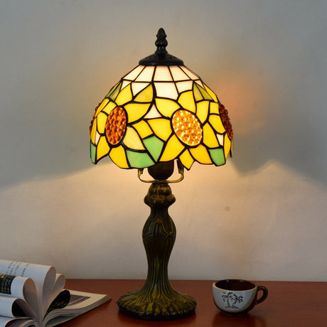 Dome Table Light Single-Bulb Stained Art Glass Tiffany Style Nightstand Lamp for Bedroom