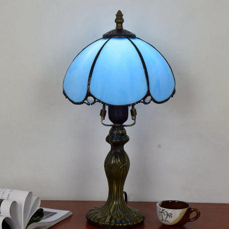 Dome Table Light Single-Bulb Stained Art Glass Tiffany Style Nightstand Lamp for Bedroom