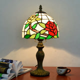 Dome Table Light Single-Bulb Stained Art Glass Tiffany Style Nightstand Lamp for Bedroom