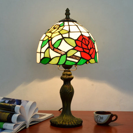 Dome Table Light Single-Bulb Stained Art Glass Tiffany Style Nightstand Lamp for Bedroom