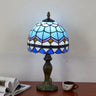 1 Bulb Table Lamp Mediterranean Dome Gridded Glass Nightstand Light in Blue for Living Room