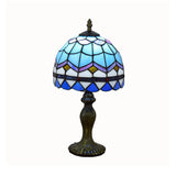 1 Bulb Table Lamp Mediterranean Dome Gridded Glass Nightstand Light in Blue for Living Room