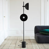 Cylindrical Standing Light Post-Modern Marble Living Room LED Floor Lighting with Funnel Shade in Black