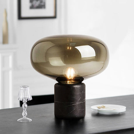 Marble Cylinder Table Light Nordic Style Single Nightstand Lighting with Oblate Glass Shade