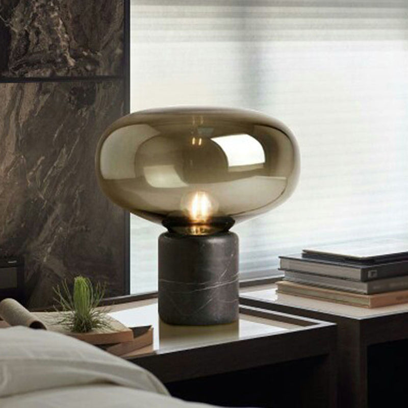 Marble Cylinder Table Light Nordic Style Single Nightstand Lighting with Oblate Glass Shade