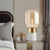 Postmodern Barrel Nightstand Lamp Glass 1-Light Bedside Table Lighting with Cylindrical Marble Base