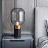 Postmodern Barrel Nightstand Lamp Glass 1-Light Bedside Table Lighting with Cylindrical Marble Base