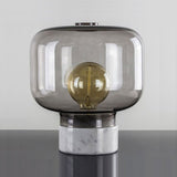 Smoked Glass Drum Table Lamp Nordic Style 1-Light Nightstand Light with Marble Base