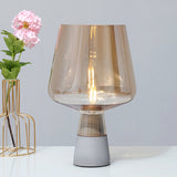 Tapered Table Lighting Nordic Cement Single Study Room Nightstand Lamp with Wineglass-Like Amber Glass Shade