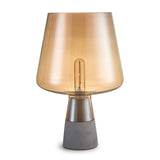 Rustic Wineglass-Like Nightstand Lamp Amber Glass Single-Bulb Bedroom Table Lighting with Cement Base