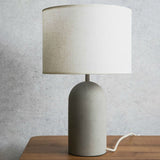 Drum Nightstand Lamp Modern Style Fabric 1 Bulb Bedside Table Light with Cement Base in Grey