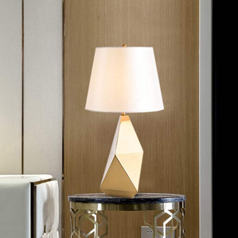 Postmodern Bucket Shade Table Lighting Fabric Single Bedside Nightstand Lamp in Gold