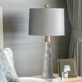 Conical Table Lamp Simplicity Marble 1-Light Grey Nightstand Light with Drum Fabric Shade