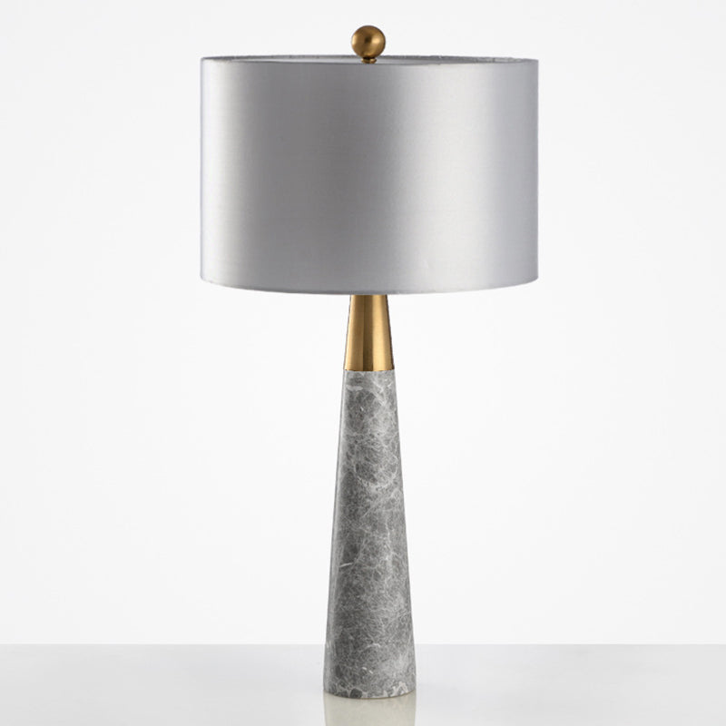 Conical Table Lamp Simplicity Marble 1-Light Grey Nightstand Light with Drum Fabric Shade
