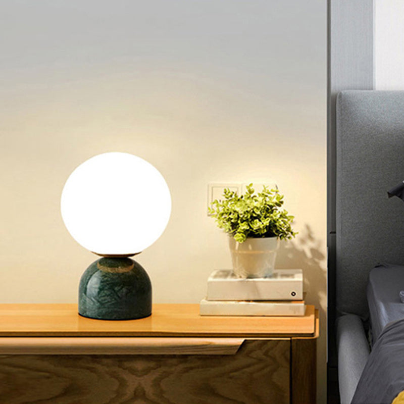 Sphere Table Lighting Nordic Style Frosted Glass Single-Bulb Bedside Nightstand Lamp with Dome Marble Base