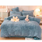 Solid Color Poly Mink Flannel Puffy Duvet Cover Bedding Set