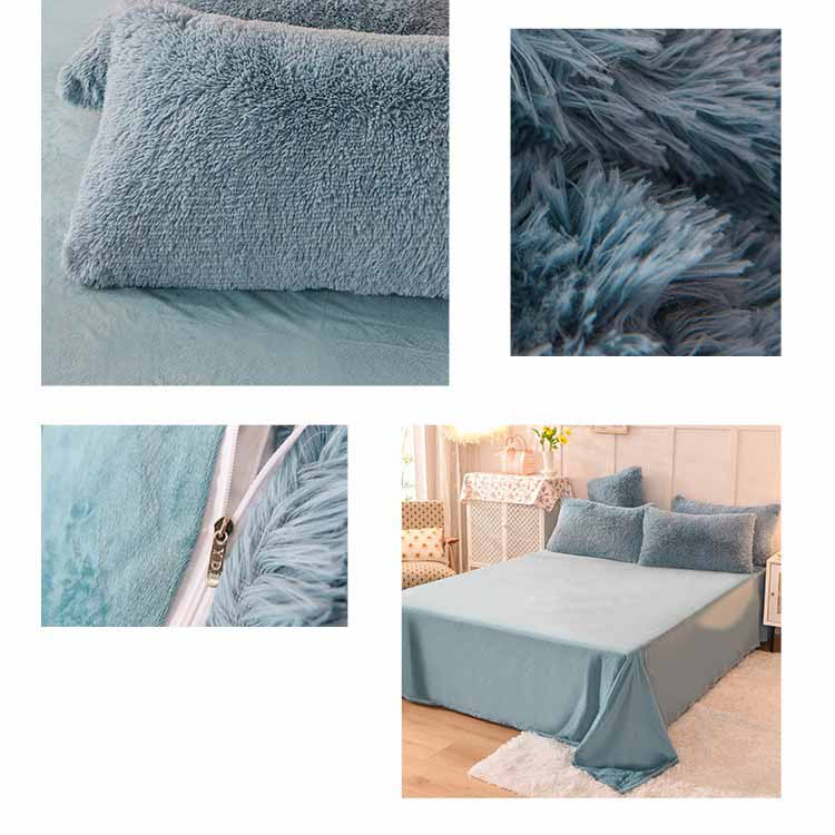 Solid Color Poly Mink Flannel Puffy Duvet Cover Bedding Set