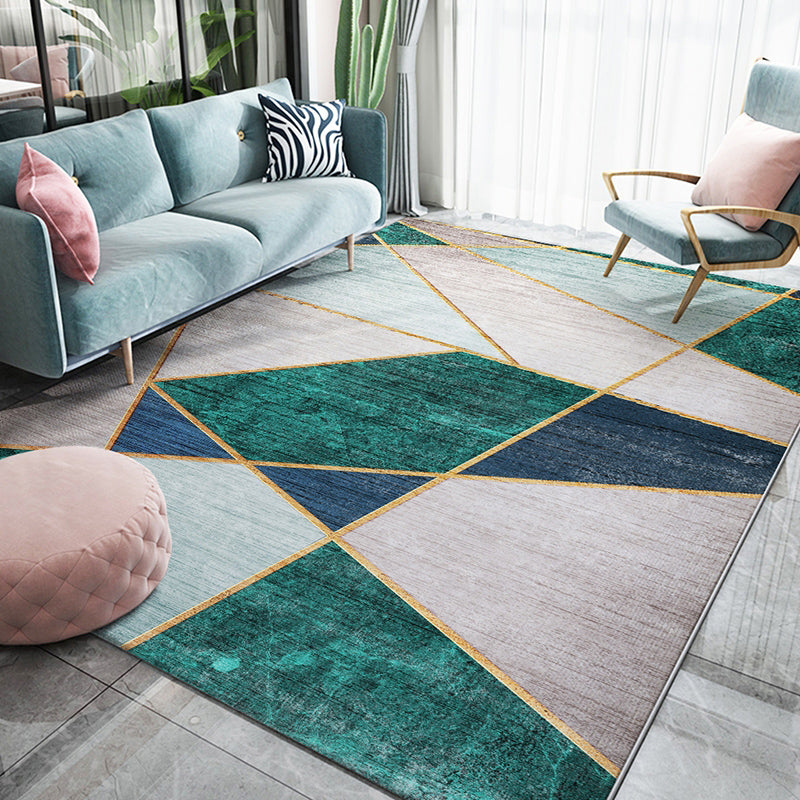 Unique Living Room Rug Multi-Colored Geometric Print Carpet Cotton Blend Anti-Slip Backing Indoor Rug Green-Blue Clearhalo 'Area Rug' 'Rug' 2209097