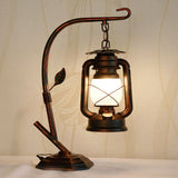 Industrial Lantern Hanging Nightstand Lamp 1 Bulb Iron Kerosene Table Lighting for Bedside