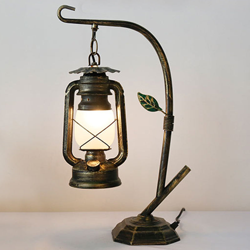 Industrial Lantern Hanging Nightstand Lamp 1 Bulb Iron Kerosene Table Lighting for Bedside