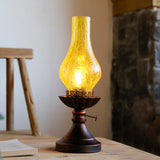 Crackle Glass Chimney Shade Kerosene Light Retro Bedside Table Lighting in Bronze