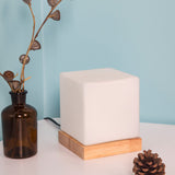 Cube Table Light Nordic Style White Glass Single Nightstand Lighting with Wooden Base