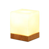 Cube Table Light Nordic Style White Glass Single Nightstand Lighting with Wooden Base