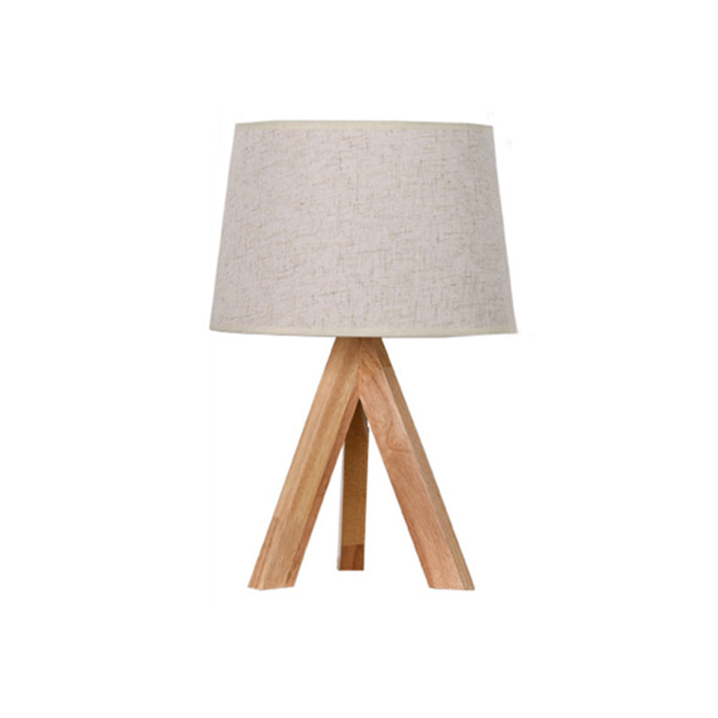 Tapered Table Lighting Simplicity Fabric 1 Bulb Bedside Nightstand Lamp with Wooden Tripod in White